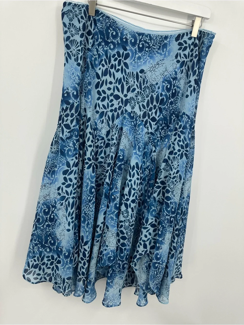 Vintage Y2K Blue Floral Asymmetrical Midi Skirt Size XL Whimsical Fairycore